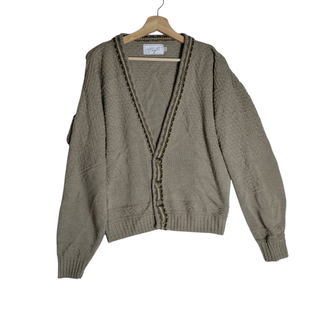 Vintage Sahara Club Brown V Neck Button Front Cardigan Size Medium Cottagecore - Picture 1 of 7